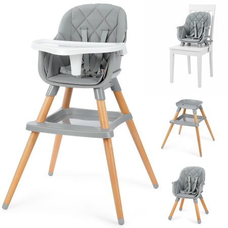 6 in 1 High Chairs for Babies and Toddlers, Baby High Chair Convertible to Booster Seat and Toddler Chair, Wooden High Chair with Storage and Dishwasher Safe Tray