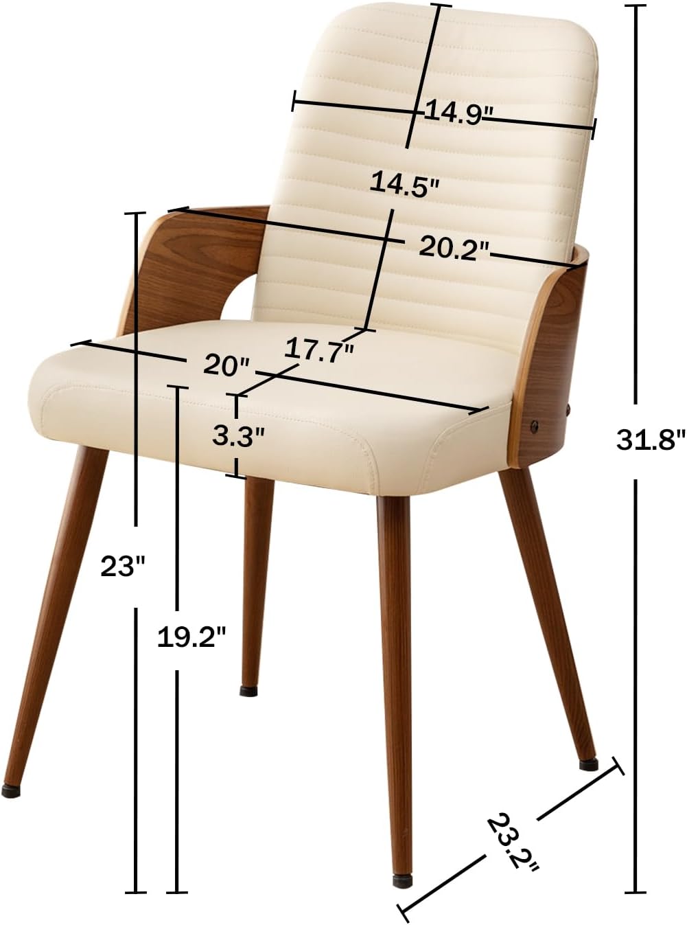Dining Room Chairs,Mid Century Modern Kitchen Chair,Upholstered Faux Leather Accent Chairs,Metal Legs Wooden Desk Chair,Armless and No Wheels for Kitchen Dining,Beige PU,1PCS - Image 2