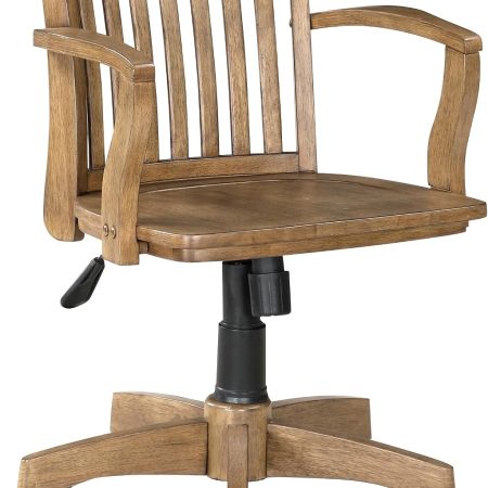 Home Furnishings Deluxe Wood Banker's Home Office Desk Chair with Adjustable Height, Locking Tilt and Heavy Duty Base, Medium Oak Finish
