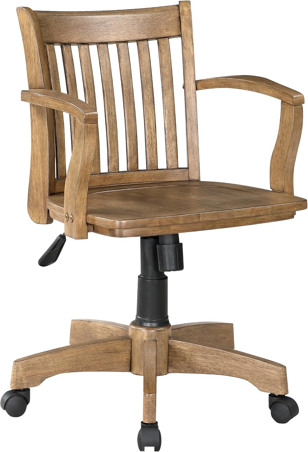 Home Furnishings Deluxe Wood Banker's Home Office Desk Chair with Adjustable Height, Locking Tilt and Heavy Duty Base, Medium Oak Finish