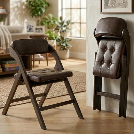 Wood Folding Chairs Set of 2, Upholstered Foldable Dining Chairs