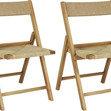 Woven Seagrass Teak Folding Chair Set of 2, Natural