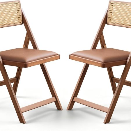 Wood Folding Dining Chairs, Padded Seat, Set of 2, Coffee & Walnut