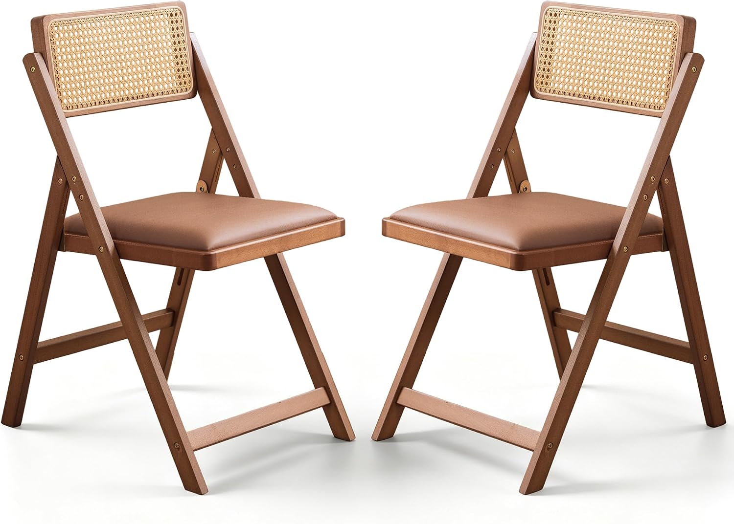 Wood Folding Dining Chairs, Padded Seat, Set of 2, Coffee & Walnut