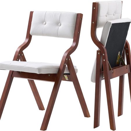 Wooden Folding Chairs with Cushion, Set of 2, Portable Foldable Cushion Chair with Wooden Frame, Modern Padded Dining Chair for Kitchen, Office, Wedding, Party, Dining Room, Easy Assembly, White