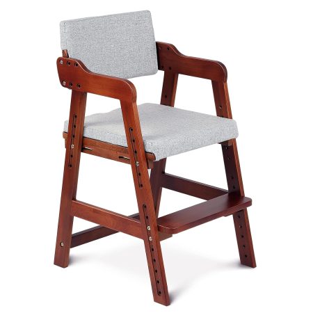 Wooden High Chair for Toddlers to Teens Adjustable Kids Learning Chair with Steps, Child Seats with Removable Cushions (Nut-Brown)
