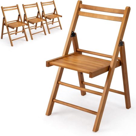 4 Pack Wood Folding Chairs with Comfortable Curved Backs, Portable and Durable Wooden Folding Chairs for Indoor & Outdoor, Patio, Party, Dinning, Work, Capacity 300 lbs, Natural Wood, Set of 4