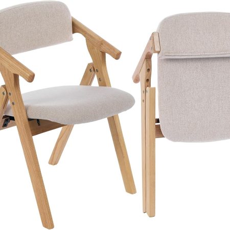 Folding Chairs with Padded Seats,Wooden Stackable Dining Chair,Easy to Store Foldable Dining Chairs for Kitchen, Living Room, Wedding Party Picnic (Beige)