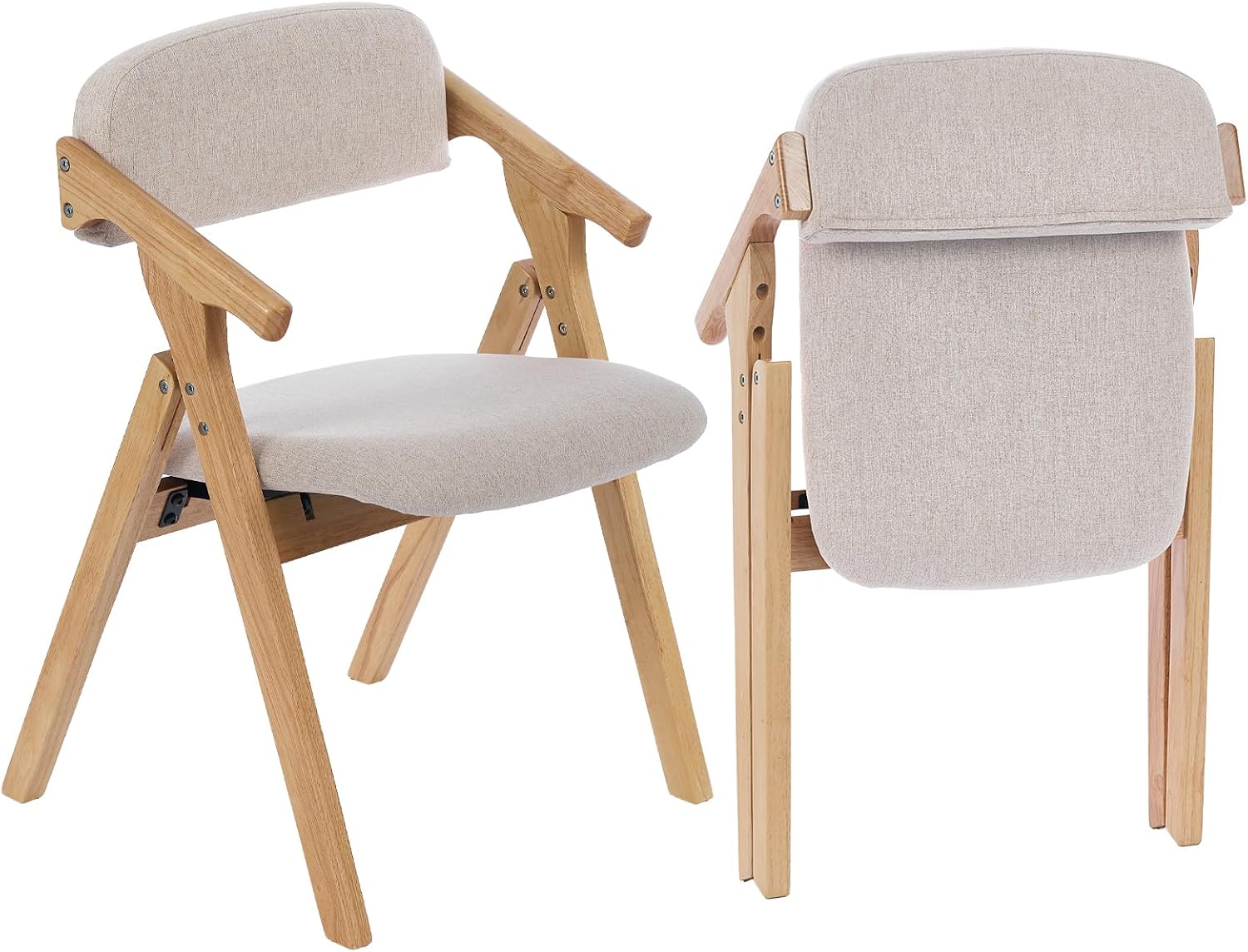 Folding Chairs with Padded Seats,Wooden Stackable Dining Chair,Easy to Store Foldable Dining Chairs for Kitchen, Living Room, Wedding Party Picnic (Beige)