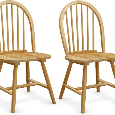 Wood Dining Chairs Set of 2, Windsor Chairs with Solid Wood Legs, High Spindle Back, H-Shaped Crossbars, Vintage Country Farmhouse Style Wooden Side Chairs