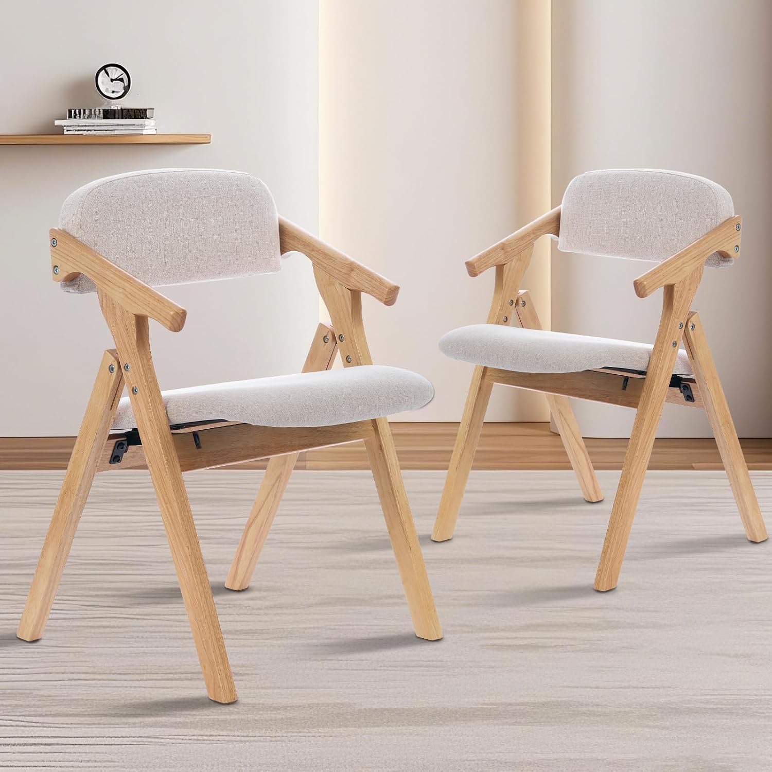 Folding Chairs with Padded Seats,Wooden Stackable Dining Chair,Easy to Store Foldable Dining Chairs for Kitchen, Living Room, Wedding Party Picnic (Beige) - Image 2