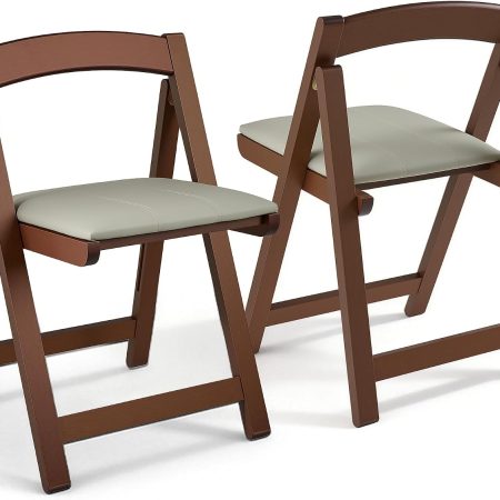 Wooden Folding Chairs Set of 2, Padded Folding Dining Chairs with Leather Soft Cushion, No Assembly Required Foldable Chair for Home Kitchen Office Party Picnic Wedding, 290 LB Max Weight Capacity