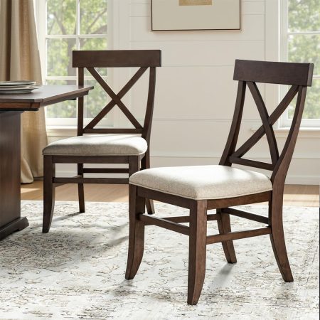 Farmhouse Upholstered Dining Chairs Set of 2, Walnut