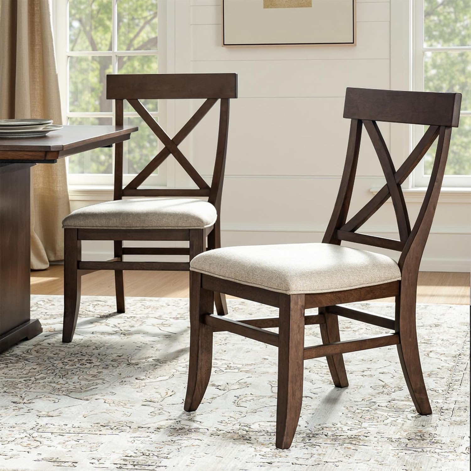 Farmhouse Upholstered Dining Chairs Set of 2, Walnut