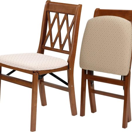 Lattice Back Wooden Folding Dining Chairs, Fruitwood, Set of 2