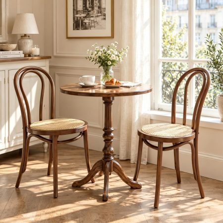 Bentwood Dining Chairs Set of 2 Mid-Century Modern Rattan Kitchen Chair with Backrest, Armless Curved Wood Bistro Chair for Dining/Kitchen Room,Home No Assembly Required, Walnut Wood