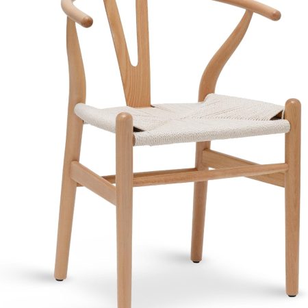 Dining Chair – Mid-Century ModernDining Chair with Arms, Solid Wood Frame, Indoor Use – Oak – Single - Ideal for Dining Room, Kitchen, or Stylish Accent Setting