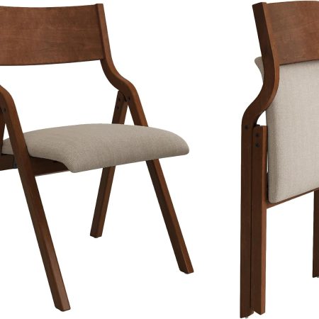 Upholstered Folding Chairs Set of 2,with Padded Seat,Wooden Portable Dining Chairs W/Ergonomically Designed Back and Cushion,Easy Carry,No Need to Install,for Kitchen,Office,Walnut