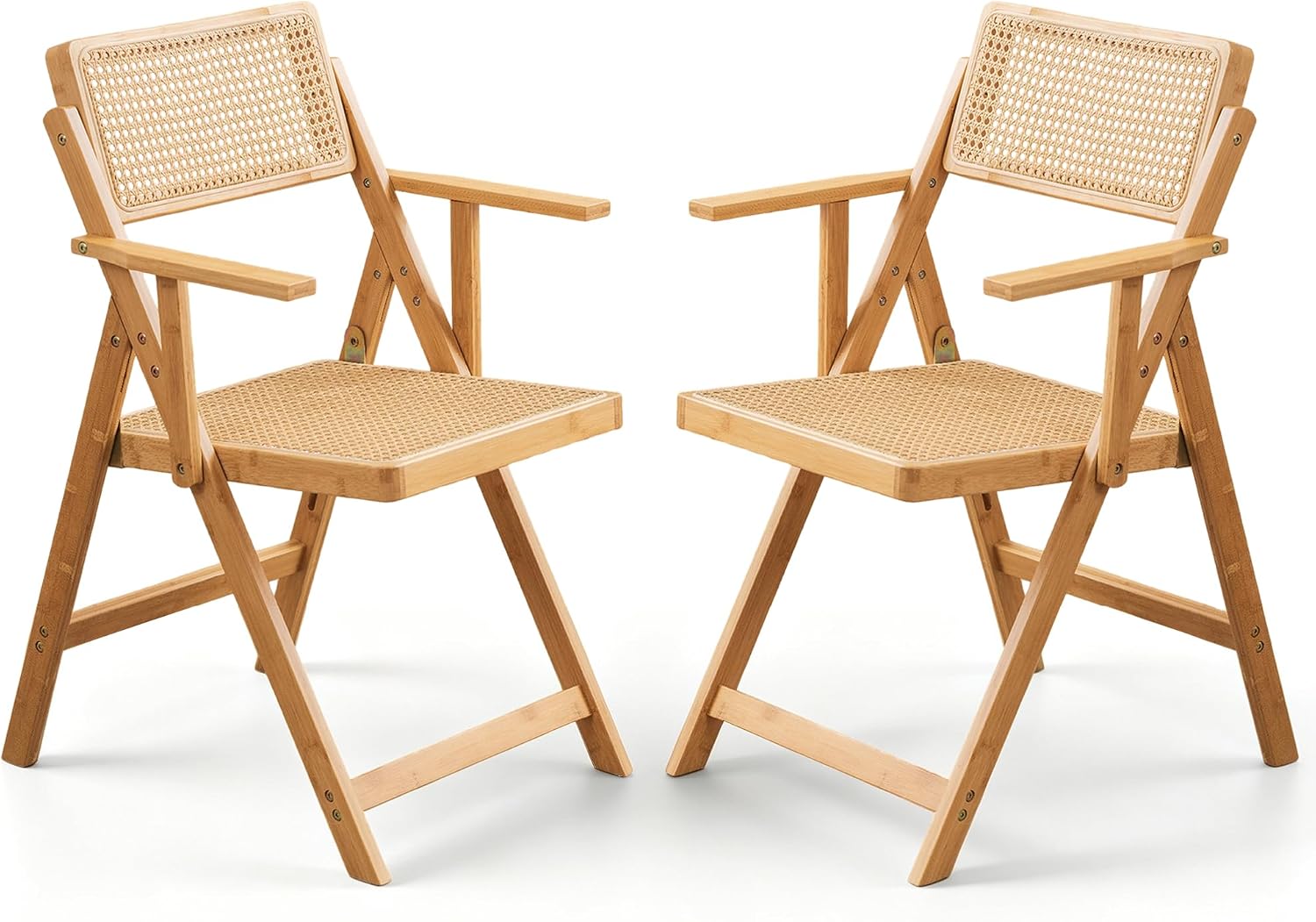 Bamboo Folding Dining Chairs with Armrest, Set of 2, Natural