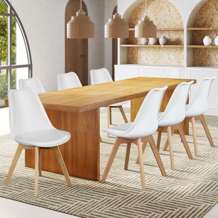 Modern Dining Chairs Set of 8, Plastic Kitchen Chairs with Wood Legs