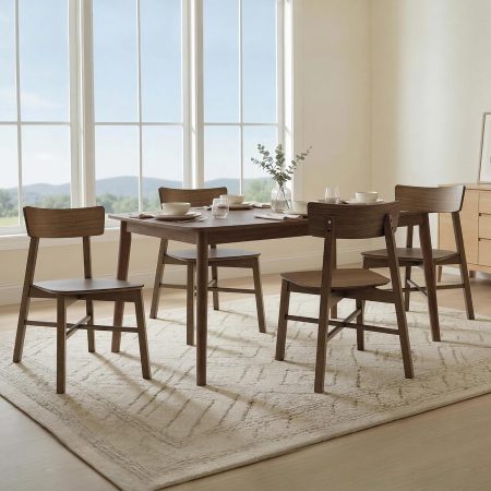 Soild Wood Dining Chairs Set of 4, Oak Wood Kitchen Chairs, Walnut