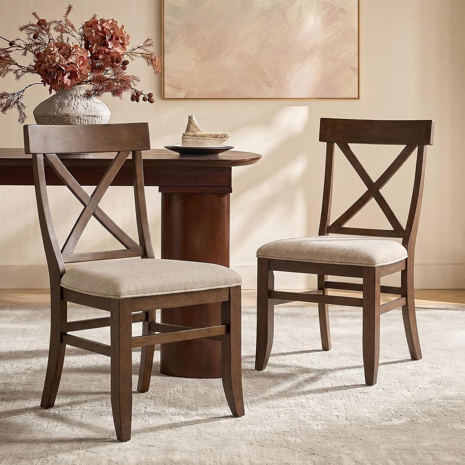 Farmhouse Upholstered Dining Chairs Set of 2, Walnut - Image 2