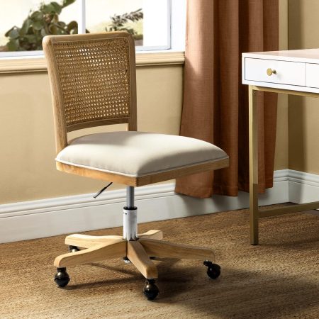 Home Home Office Chair, Rattan Desk Chair with Wicker Back, Beige