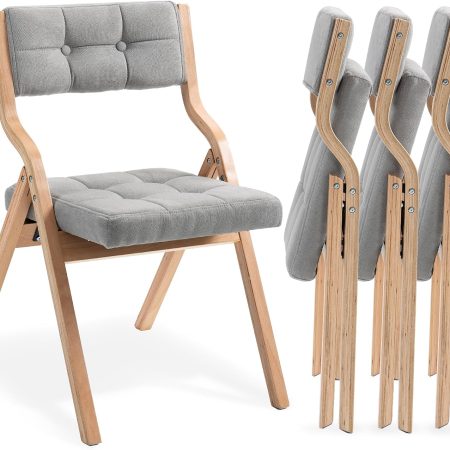 Folding Chairs with Cushion, 4 Pack, Gray