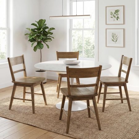 Walnut Dining Chairs Set of 4, Farmhouse Wood Dining Chairs Ladder Back Kitchen Chairs, Windsor Dining Chairs for Kitchen and Dining Room, Walnut