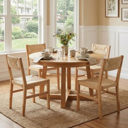 Woven Rattan Dining Chairs Set of 4, Farmhouse Wicker Boho Dining Chairs, Armless Wooden Cane Kitchen Dining Chair withHemp Seat and Back