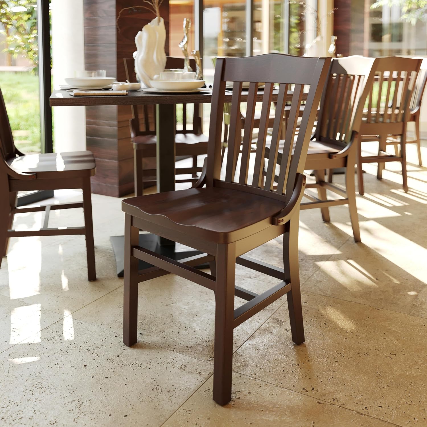 School House Back Walnut Wood Chair