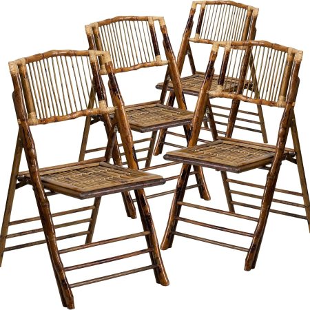Folding Bohemian Bamboo Chairs with Curved Backs, Modern Bamboo Folding Dining Chairs, 300 lb. Static Weight Capacity, Set of 4